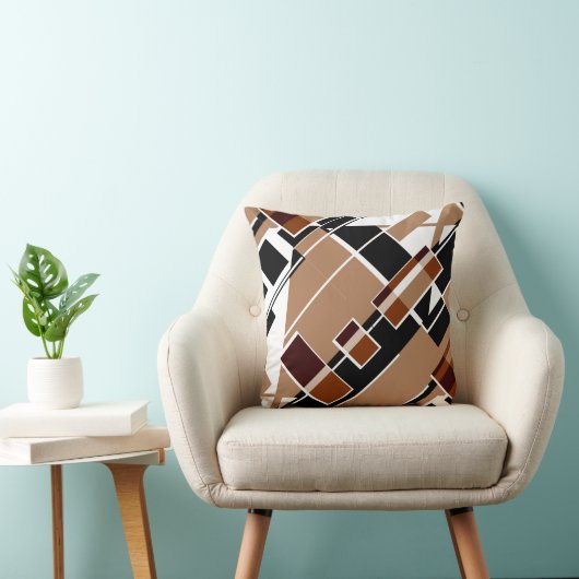 茶色の白い黒い黄褐色の対角線の幾何学的デザイン クッション (椅子)