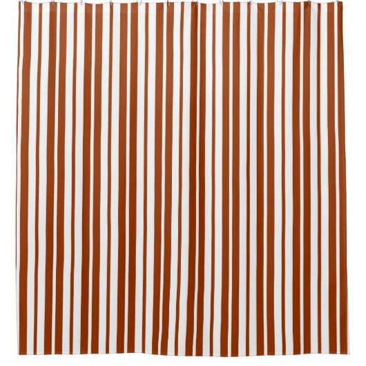 茶色の白の垂直ストライプ文字パターン シャワーカーテン (正面)