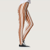 茶色の白の垂直ストライプ文字パターン レギンス (右)