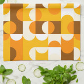 茶色の白オレンジ色の黄色の半円パターン キッチンタオル (折り畳み)