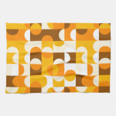 茶色の白オレンジ色の黄色の半円パターン キッチンタオル (横)