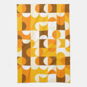 茶色の白オレンジ色の黄色の半円パターン キッチンタオル (縦)
