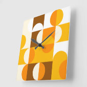 茶色の白オレンジ色の黄色の半円パターン スクエア壁時計 (傾斜)
