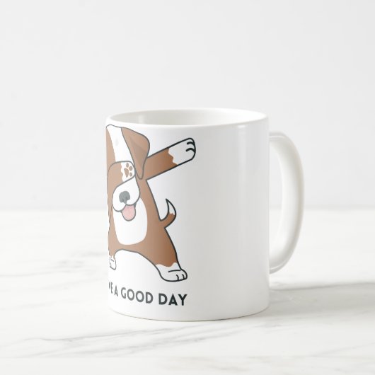 茶色の白図解入りの、写真付きのい犬は良い日のマグカップを持っている コーヒーマグカップ (正面右)