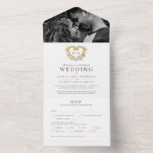 茶色の白結婚装飾金ゴールドハートモノグラム オールインワン招待状 (内側)