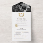 茶色の白結婚装飾金ゴールドハートモノグラム オールインワン招待状 (内側)