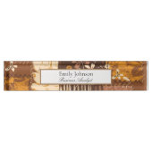 茶色の白黒キューブ花 デスクネームプレート (正面)