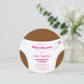 茶色の皮とおむつピンク|ベビーシャワー招待状 招待状 (スタンド正面)