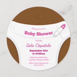 茶色の皮とおむつピンク|ベビーシャワー招待状 招待状