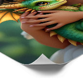 茶色の目のエルフの妖精とドラゴン ポスター (角)