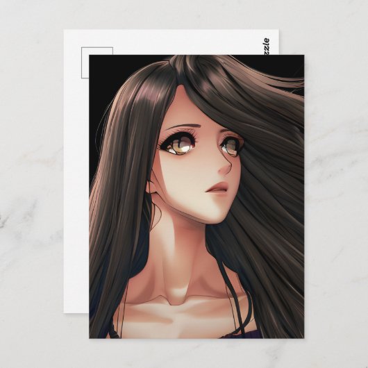 茶色の目をした茶色の髪の乙女のアニメの誕生日 ポストカード (正面/裏面)