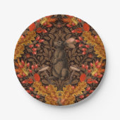 茶色の秋のうさぎ ペーパープレート (正面)