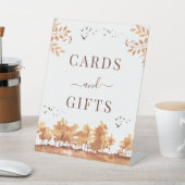 茶色の秋ランドスケープのカードと結婚ギフトのサイン 台座サイン (インサイチュ)