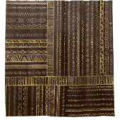 茶色の種族の民族パターン金ゴールド シャワーカーテン (正面)