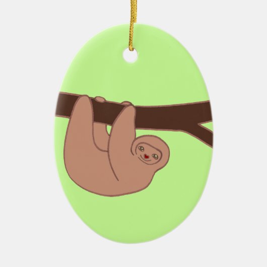 茶色の笑顔のナマケモノとハート鼻 セラミックオーナメント (正面)