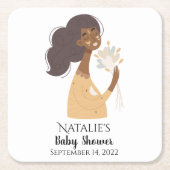 茶色の笑顔のボーホー女性 ハートの花束 スクエアペーパーコースター (正面)