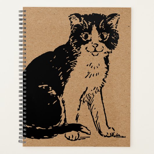 茶色の紙に描かれた子猫のファインアート プランナー手帳 (正面)