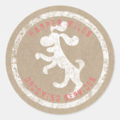 茶色の紙ハッピードッグのロゴ付きの素朴なシール ラウンドシール (正面)