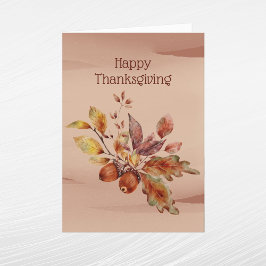 茶色の素朴どんぐりの葉の秋の感謝祭 シーズンカード