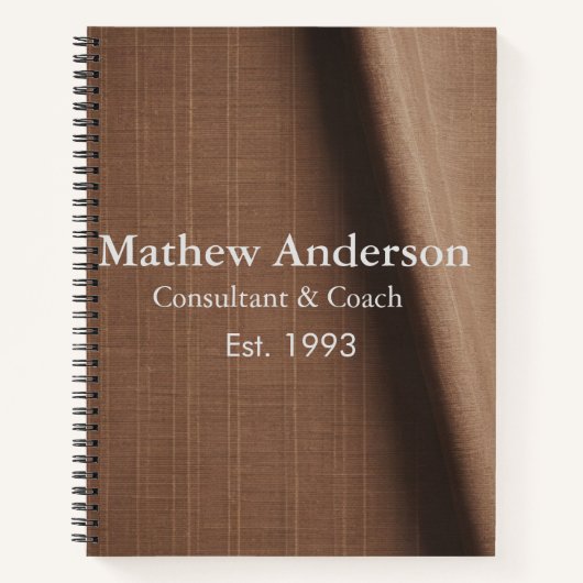 茶色の素朴なリネン印刷ベージュのヴィンテージの名前を追加 ノートブック (正面)