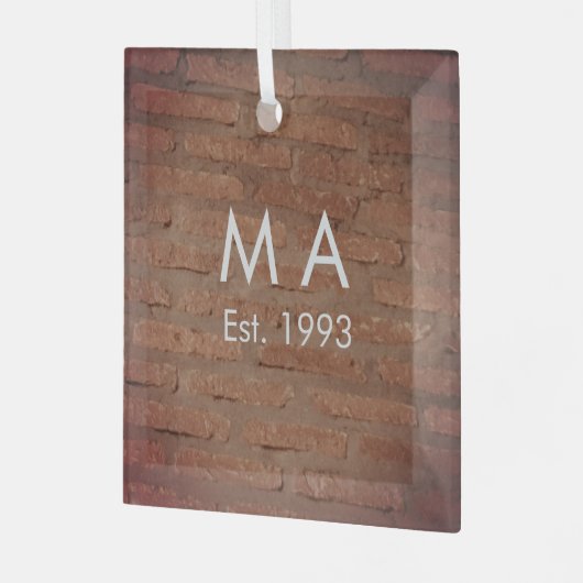 茶色の素朴なレンガの石に名前の文字の年日付を追加 ガラスオーナメント (正面左)