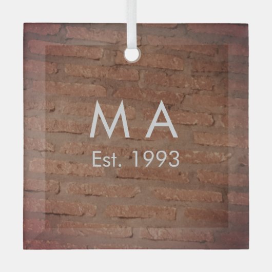 茶色の素朴なレンガの石に名前の文字の年日付を追加 ガラスオーナメント (正面)