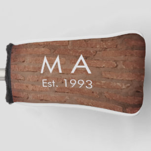 茶色の素朴なレンガの石に名前の文字の年日付を追加 ゴルフヘッドカバー