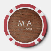 茶色の素朴なレンガの石に名前の文字の年日付を追加 ポーカーチップ (裏面)