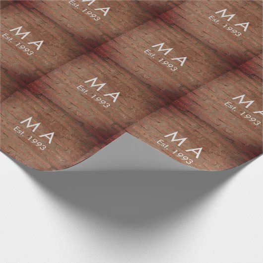 茶色の素朴なレンガの石に名前の文字の年日付を追加 ラッピングペーパー (角)