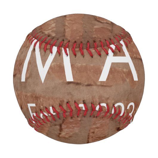 茶色の素朴なレンガの石に名前の文字の年日付を追加 野球ボール (裏面)