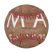 茶色の素朴なレンガの石に名前の文字の年日付を追加 野球ボール (正面)