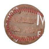 茶色の素朴なレンガの石に名前の文字の年日付を追加 野球ボール (正面左)