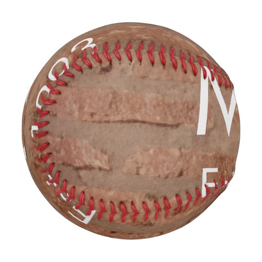 茶色の素朴なレンガの石に名前の文字の年日付を追加 野球ボール (正面左)