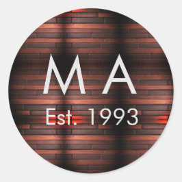 茶色の素朴なレンガ ストーンに名前と年月日を追加 ラウンドシール