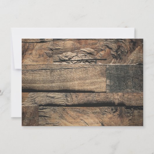 茶色の素朴な古い木の板の結婚式のSave the Date 招待状 (裏面)