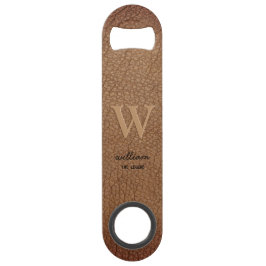 茶色の素朴な革モノグラムスタイリッシュスクリプト名 スピード栓抜き