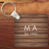 茶色の素朴なboho追加の名前の文字の年日付文字 キーホルダー (正面)