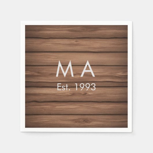 茶色の素朴なboho追加の名前の文字の年日付文字 スタンダードカクテルナプキン (正面)