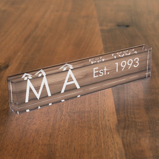 茶色の素朴なboho追加の名前の文字の年日付文字 デスクネームプレート (側面)