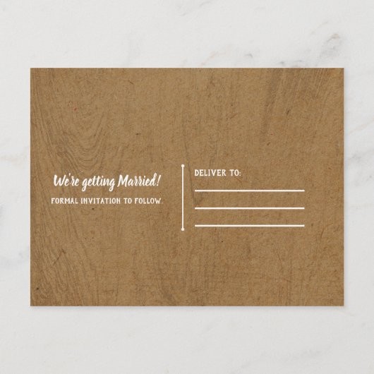 茶色の素朴クラフトハート矢印の日付を保存 案内ポストカード (裏面)