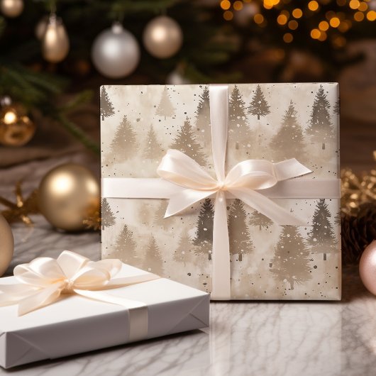 茶色の素朴クリスマスウィンターパイン ラッピングペーパー