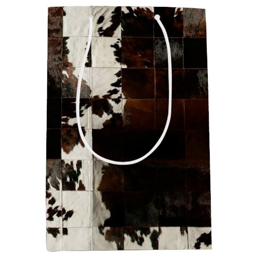 茶色の素朴パッチワーク牛革 ミディアムペーパーバッグ (正面)