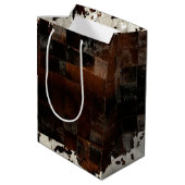 茶色の素朴パッチワーク牛革 ミディアムペーパーバッグ (裏面アングル)