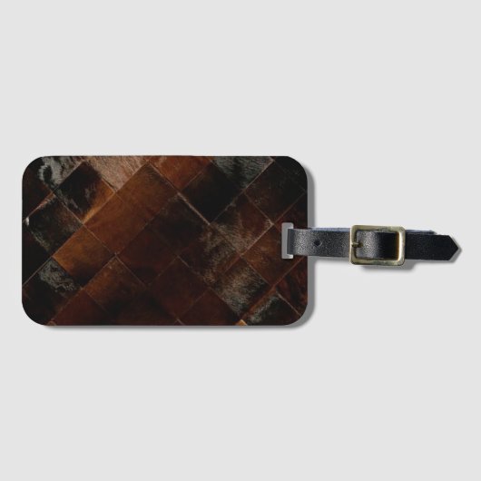 茶色の素朴パッチワーク牛革 ラゲッジタグ (正面横)