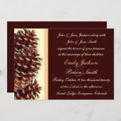 茶色の素朴ピーチの松のコーン結婚式 招待状 (正面/裏面)