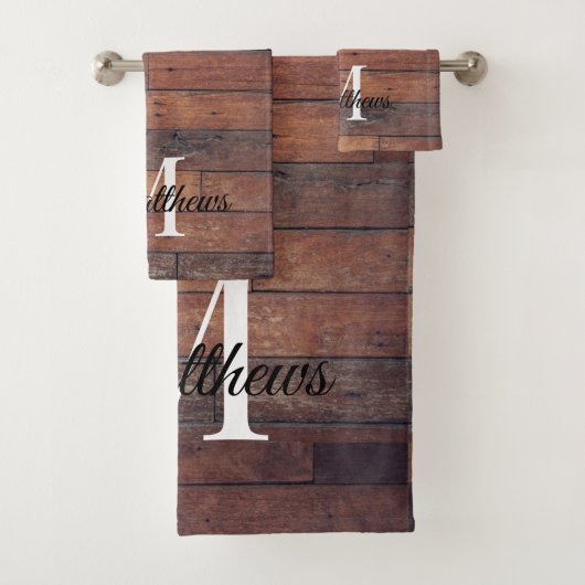 茶色の素朴モノグラムスクリプトファームハウス名 バスタオルセット (インサイチュ)