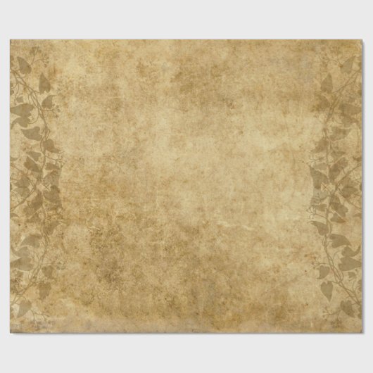 茶色の素朴ヴィンテージ羊皮紙とつる植物 ラッピングペーパー (フラット)