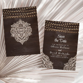 茶色の素朴文字列ライト日付カードを保存 招待状