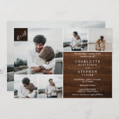 茶色の素朴木のイニシャル6枚の結婚写真 招待状 (正面/裏面)