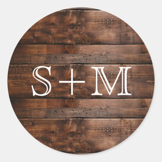 茶色の素朴木のテクスチャモノグラムイニシャル ラウンドシール (正面)